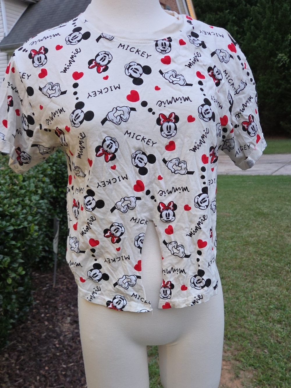 Disney White Crop Top with Black & Red Mickey Prints